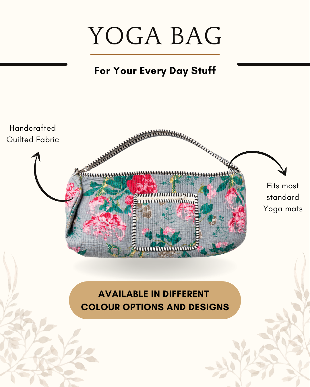 Whitebloom Quilted Yoga Bag – Floral Block Print