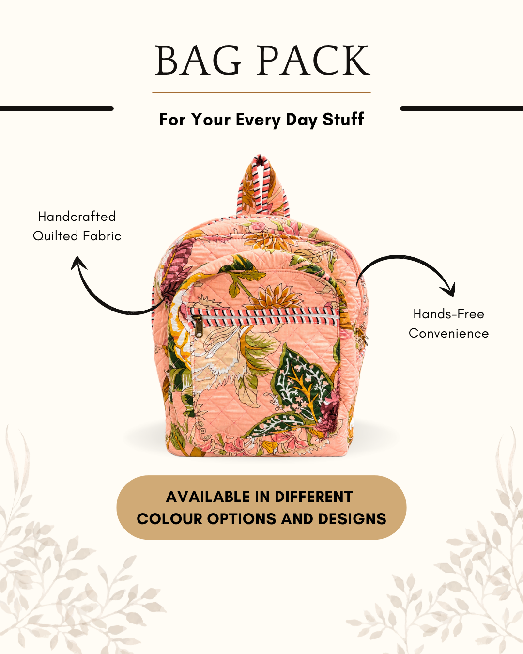 Whitebloom Quilted Backpack – Botanical Floral Print